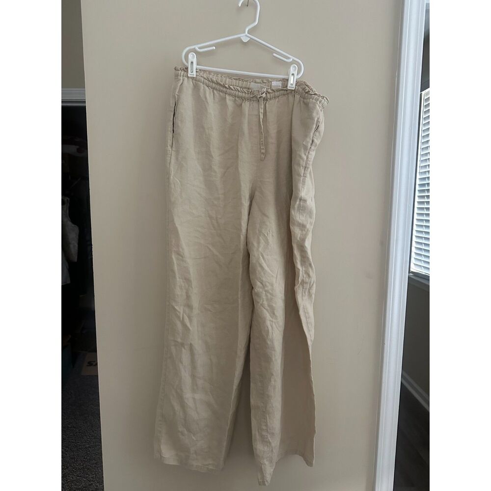Vintage GAP 100% Linen Wide Leg Pants Medium Beige Drawstring Waist Hong Kong